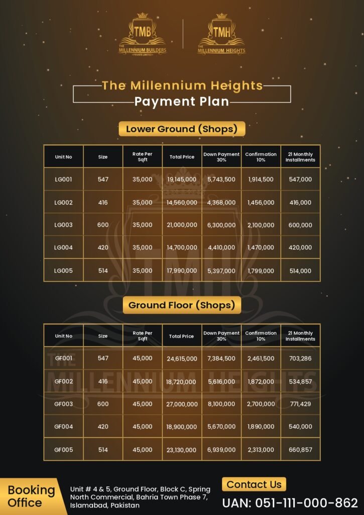 The Millennium Builders Heights Shalimar Town Islamabad Payment Plan